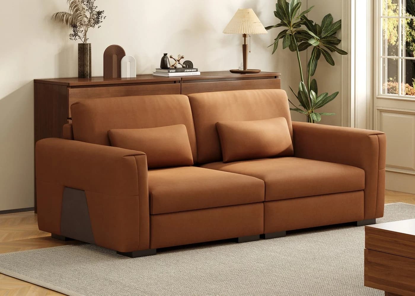oleyluckidea Big-Sofa 3-Sitzer Lederoptik Weich Gepolstert Mit Armlehnen Modern - Bild 2