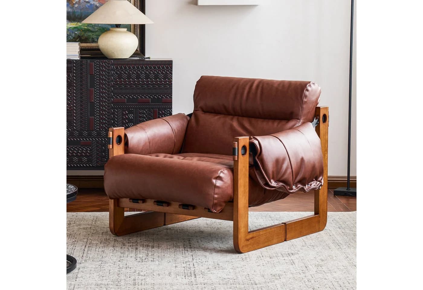 oleyluckidea Relaxsessel Vintage Braun PU-Leder Massivholz