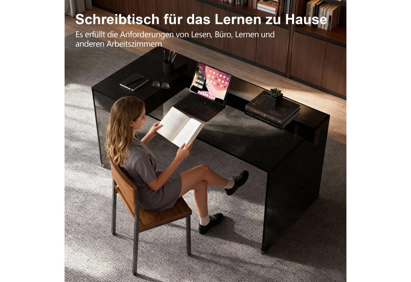 oleyluckidea Schreibtisch Schwarz mit Schubladen aus Sicherheitsglas - Bild 3