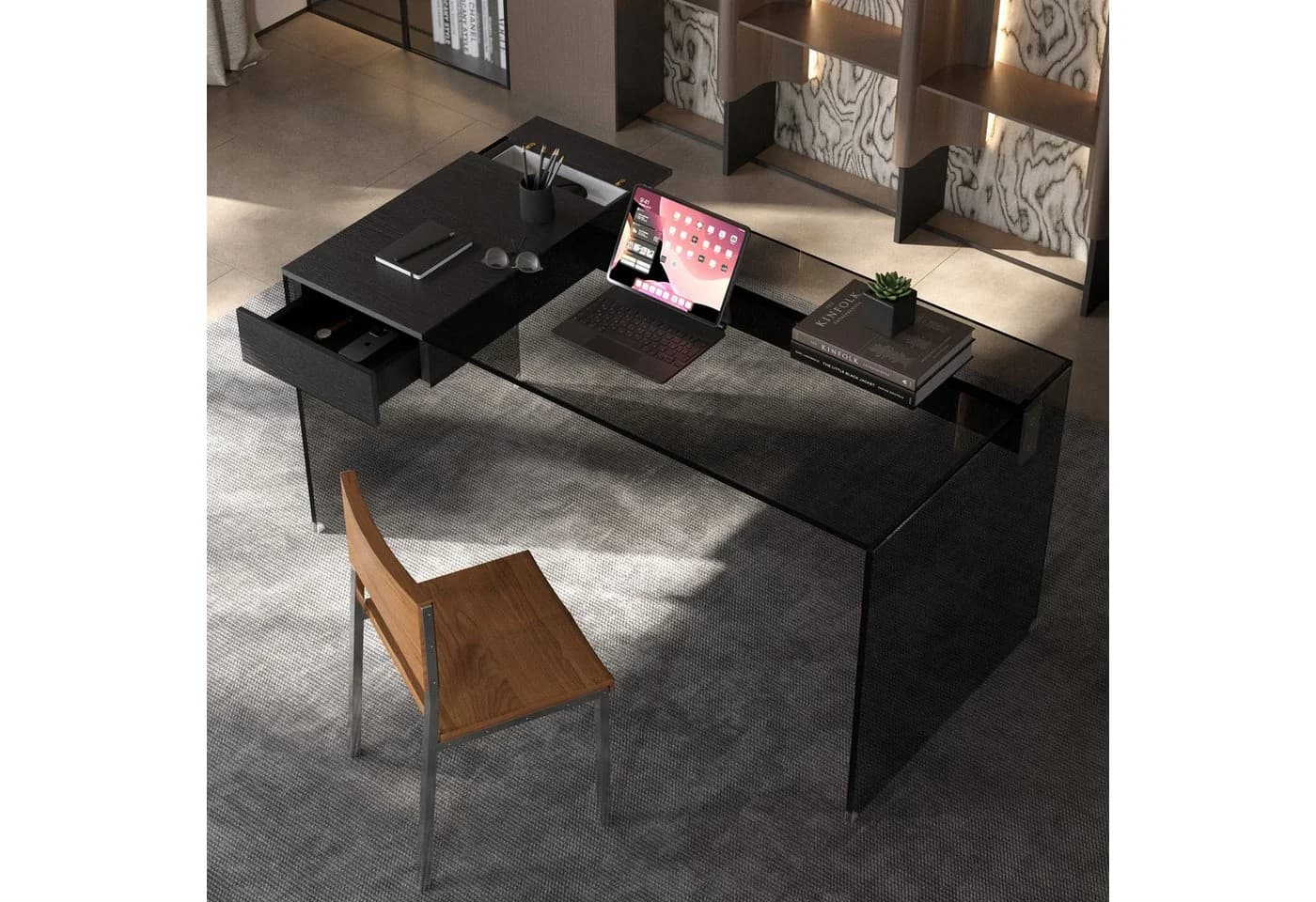 oleyluckidea Schreibtisch Schwarz mit Schubladen aus Sicherheitsglas - Bild 4