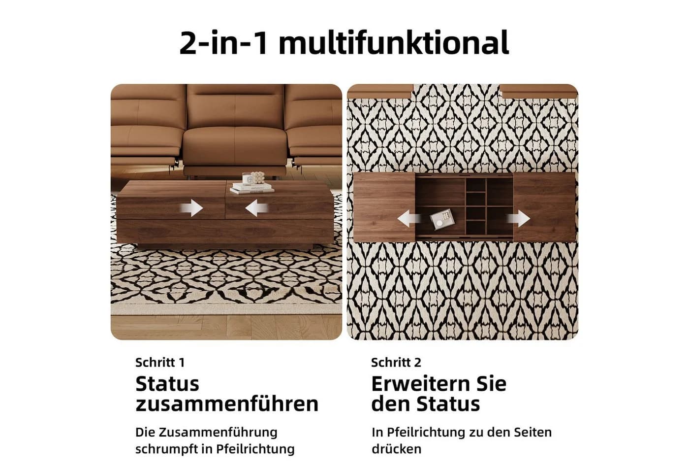 oleyluckidea Ausziehbarer Couchtisch Nussbaum mit Stauraum - Bild 4