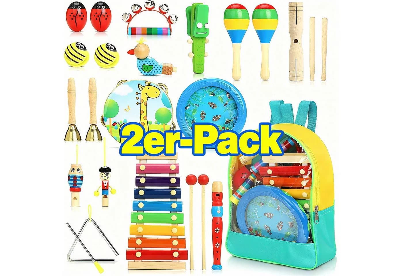 POPOLIC Spielzeug-Musikinstrument 24 Stück Bunt Holz Percussion Set - Bild 2