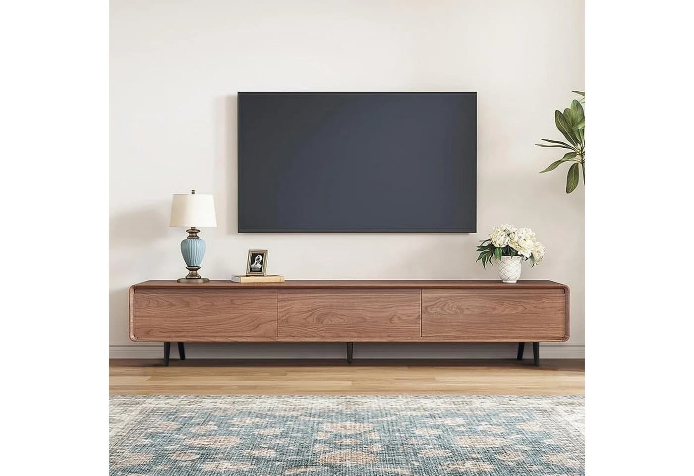 oleyluckidea TV-Schrank Moderner Walnuss TV Board mit 3 Schubladen