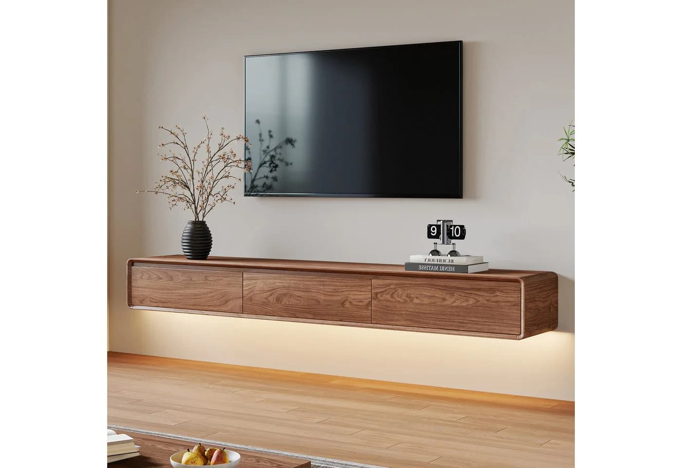 oleyluckidea TV-Schrank Moderner Walnuss TV Board mit 3 Schubladen - Bild 3
