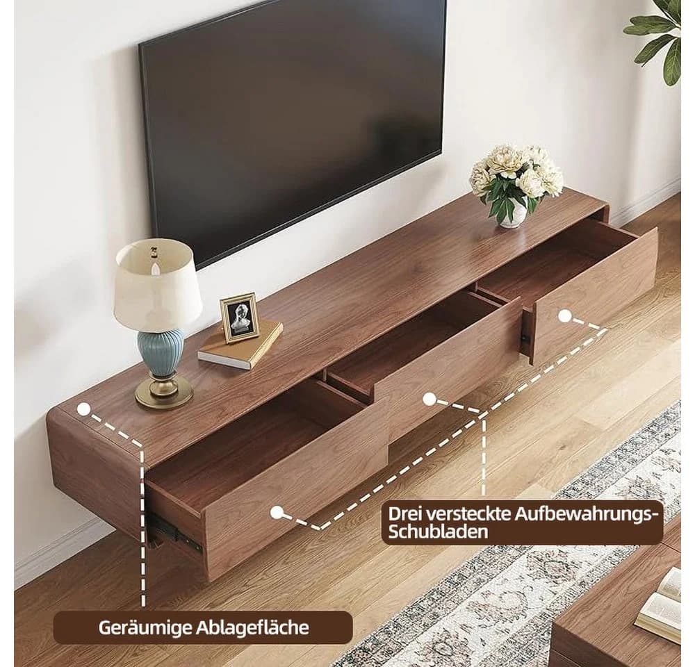 oleyluckidea TV-Schrank Moderner Walnuss TV Board mit 3 Schubladen - Bild 5