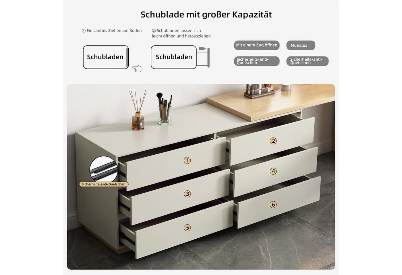 oleyluckidea L-förmiger Schreibtisch mit 6 Schubladen Holzoptik - Bild 4