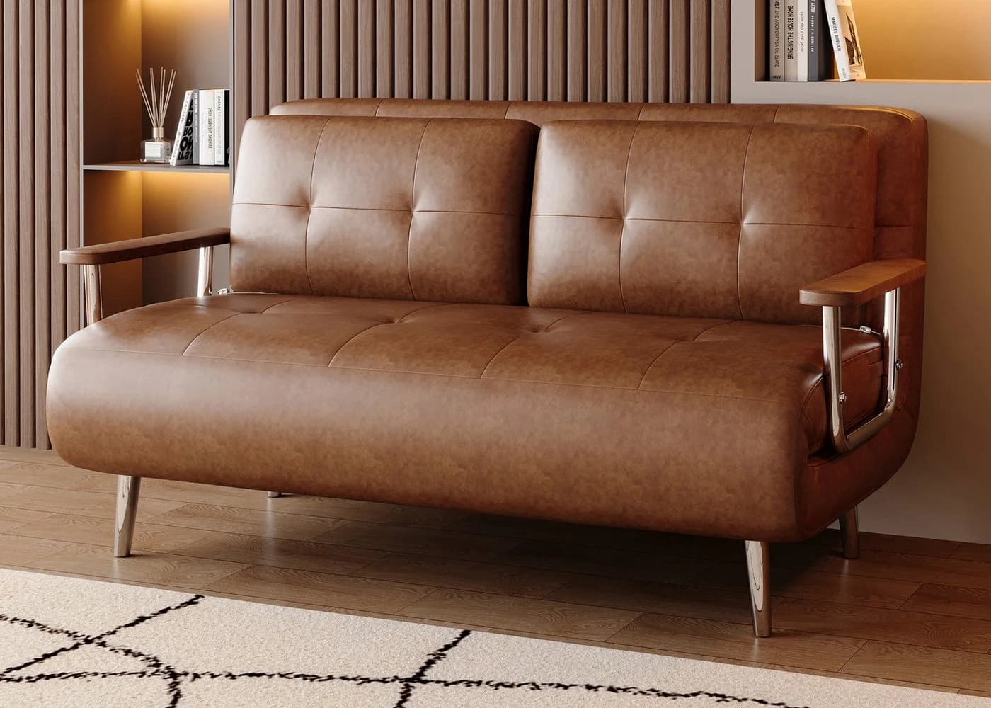 oleyluckidea Schlafsofa Lederoptik 2-Sitzer Braun - Bild 2