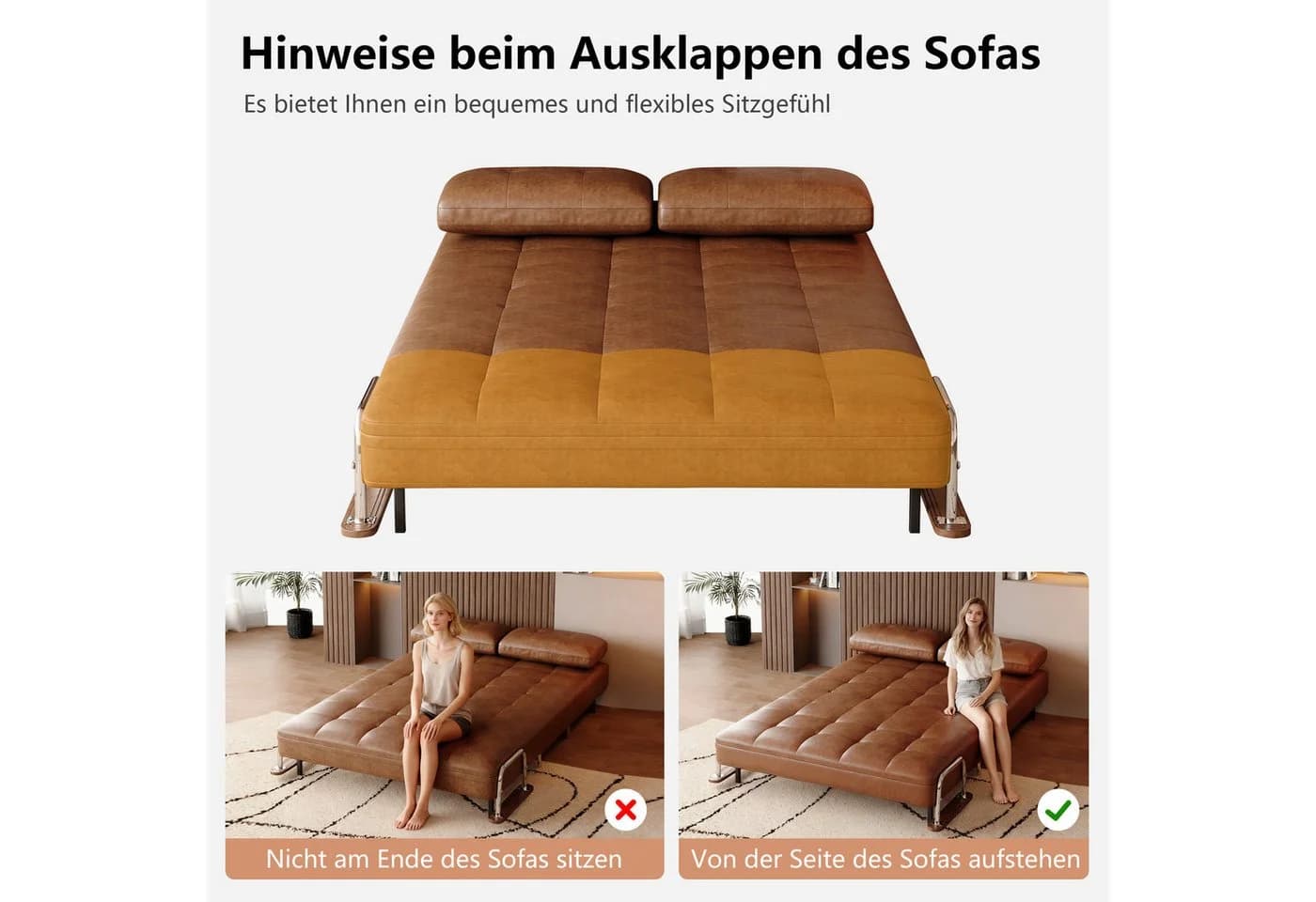 oleyluckidea Schlafsofa Lederoptik 2-Sitzer Braun - Bild 5