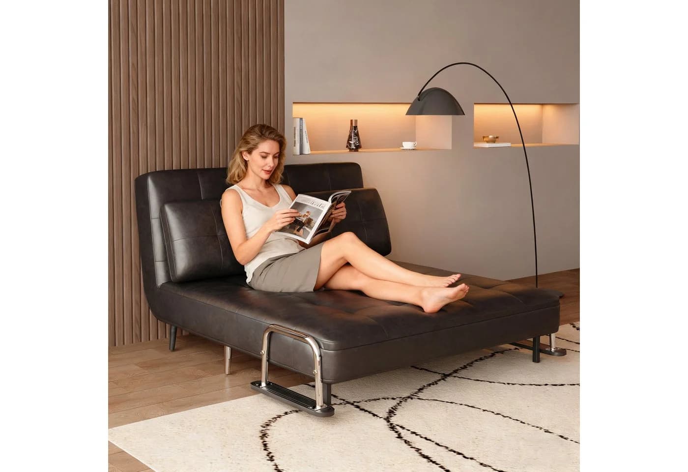 oleyluckidea Schlafsofa 2-Sitzer Braun Lederoptik mit Schlaffunktion - Bild 3