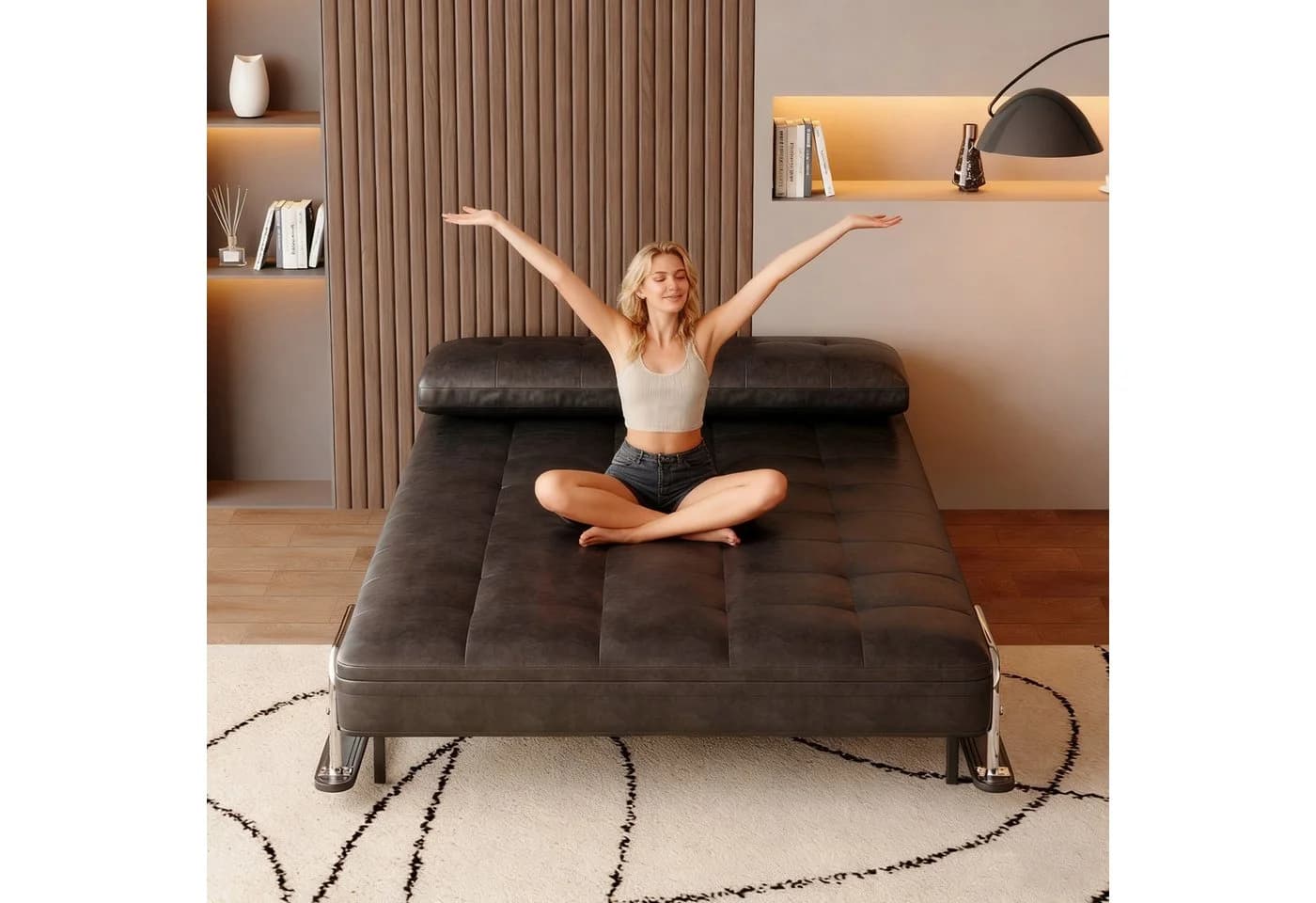 oleyluckidea Schlafsofa 2-Sitzer Braun Lederoptik mit Schlaffunktion - Bild 4
