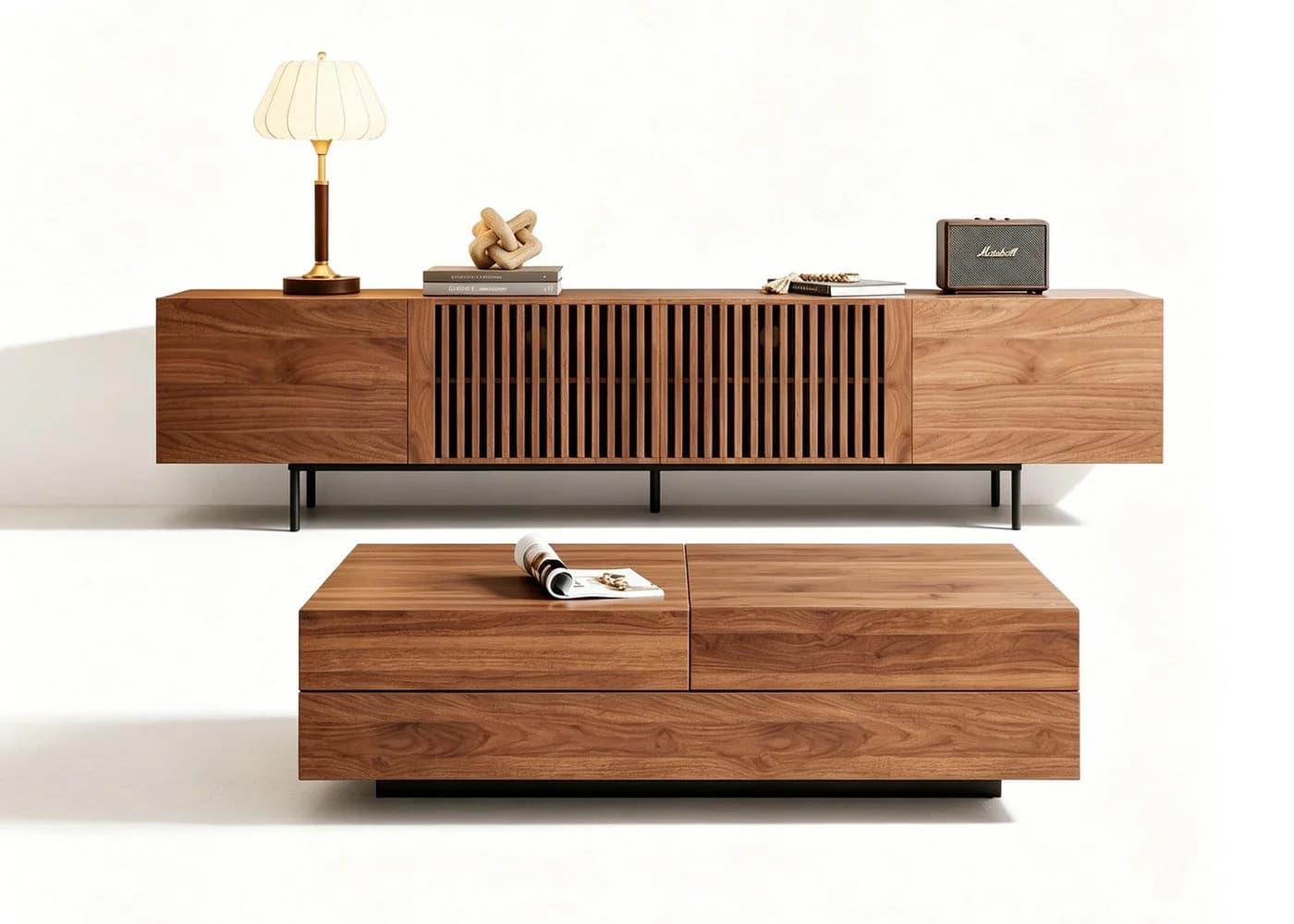 Oleyluckidea TV-Schrank Nussbaum Moderner Medienkonsole mit Stauraum - Bild 2