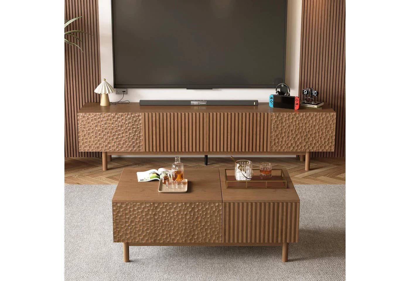 oleyluckidea TV-Schrank Modern Nussbaum 180/240 cm
