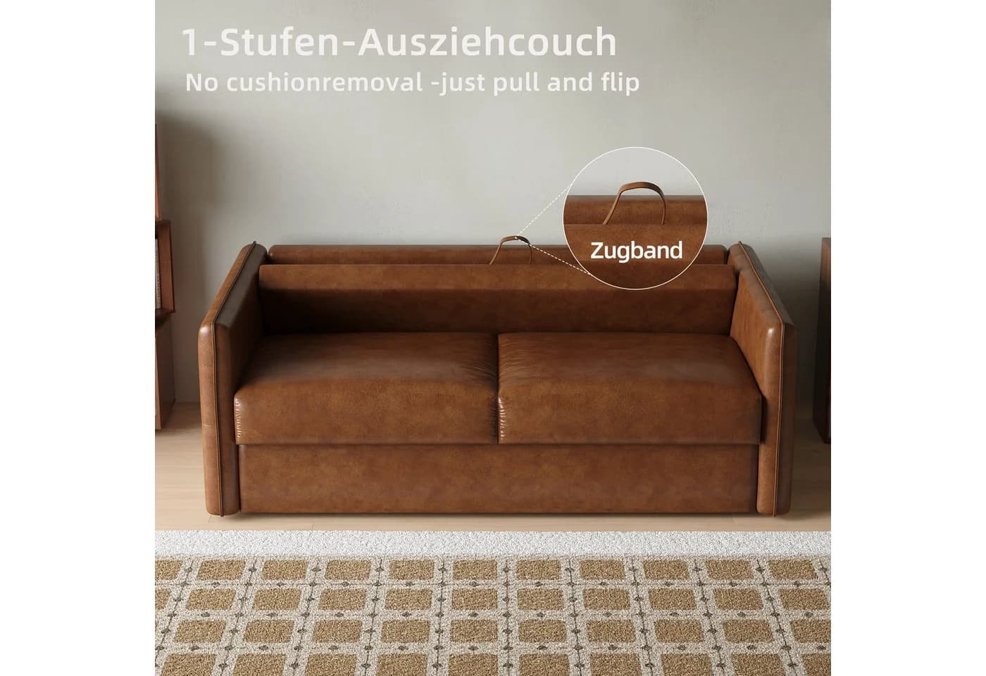 oleyluckidea Schlafsofa 3-in-1 braun Lederoptik mit Matratze - Bild 3