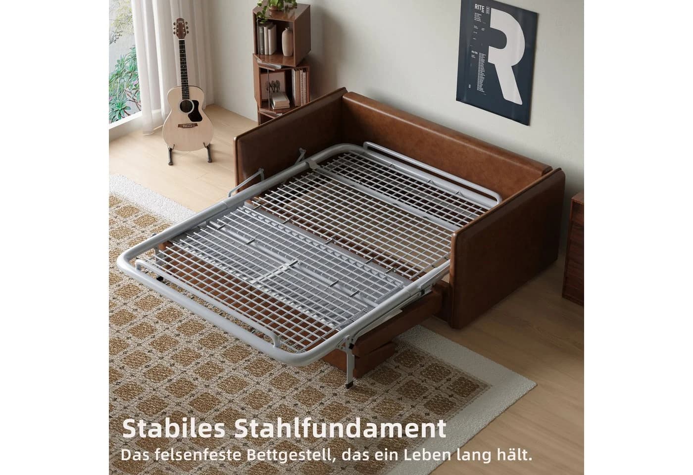 oleyluckidea Schlafsofa 3-in-1 braun Lederoptik mit Matratze - Bild 4