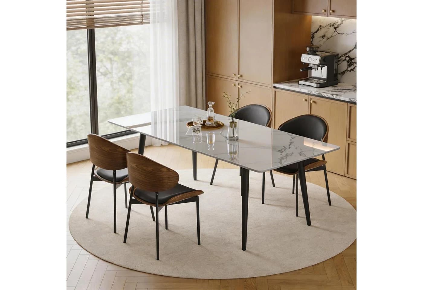 oleyluckidea Esstisch Weiß Stein Karbonstahl Modern