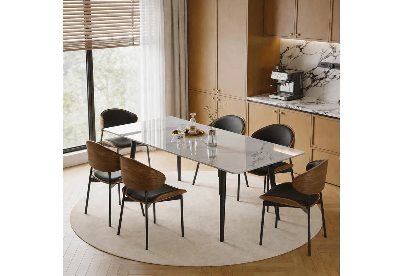 oleyluckidea Esstisch Weiß Stein Karbonstahl Modern - Bild 3