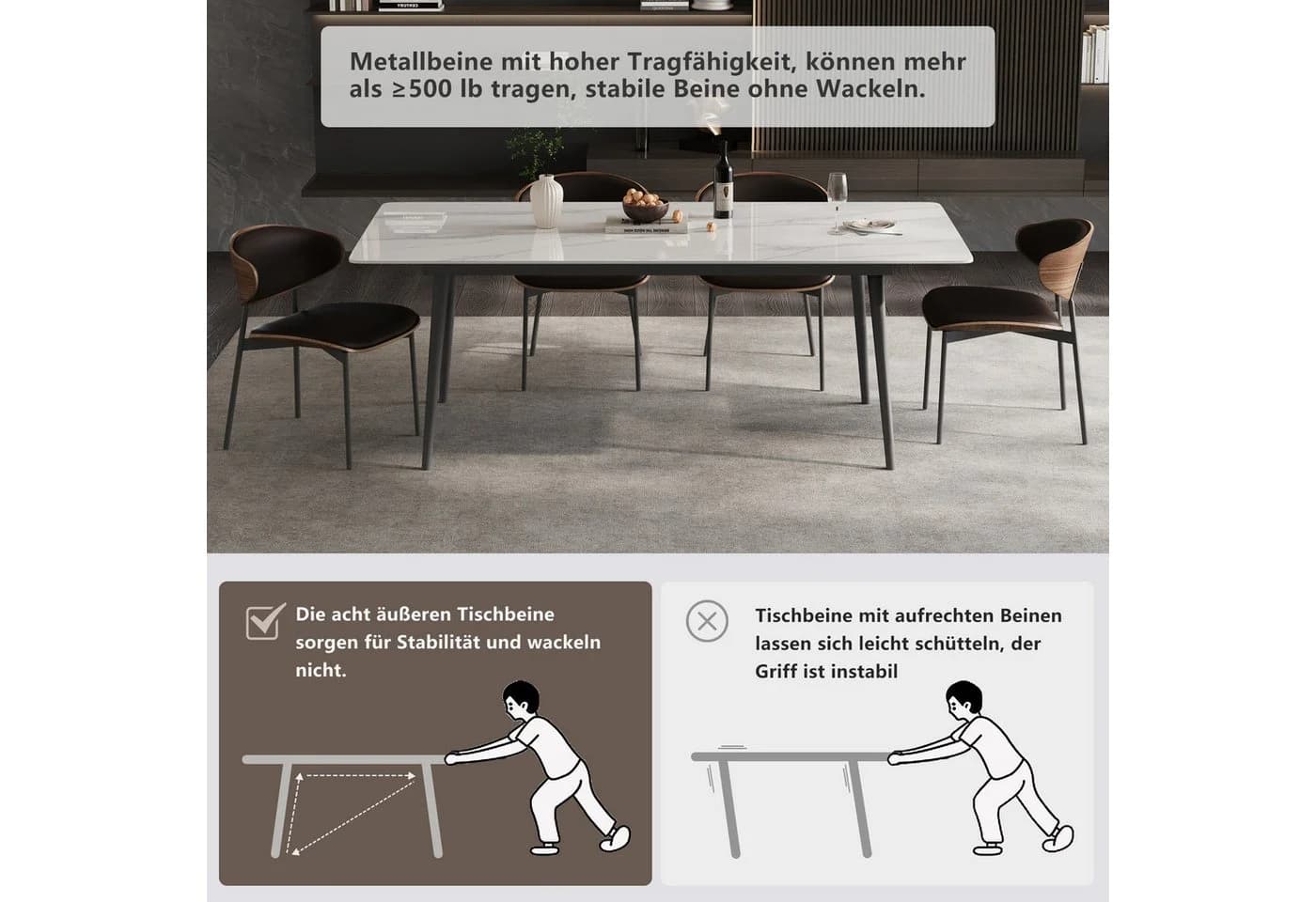 oleyluckidea Esstisch Weiß Stein Karbonstahl Modern - Bild 4