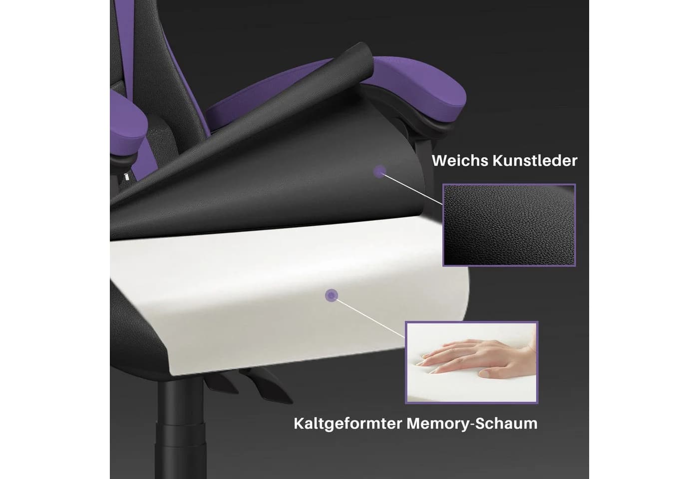 Gywowken Gaming-Stuhl Ergonomisch Lila Höhenverstellbar - Bild 3