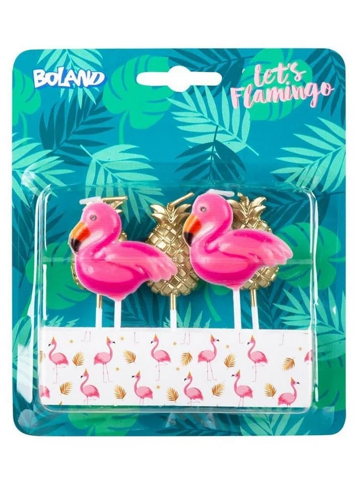 Boland Deko-Kerzen 5-tlg. Flamingo & Ananas Rosa/Gold