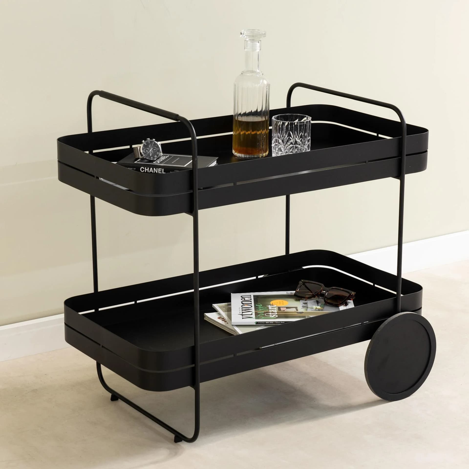 Servierwagen SPINDER DESIGN "GIN & TROLLY" Schwarz Stahl