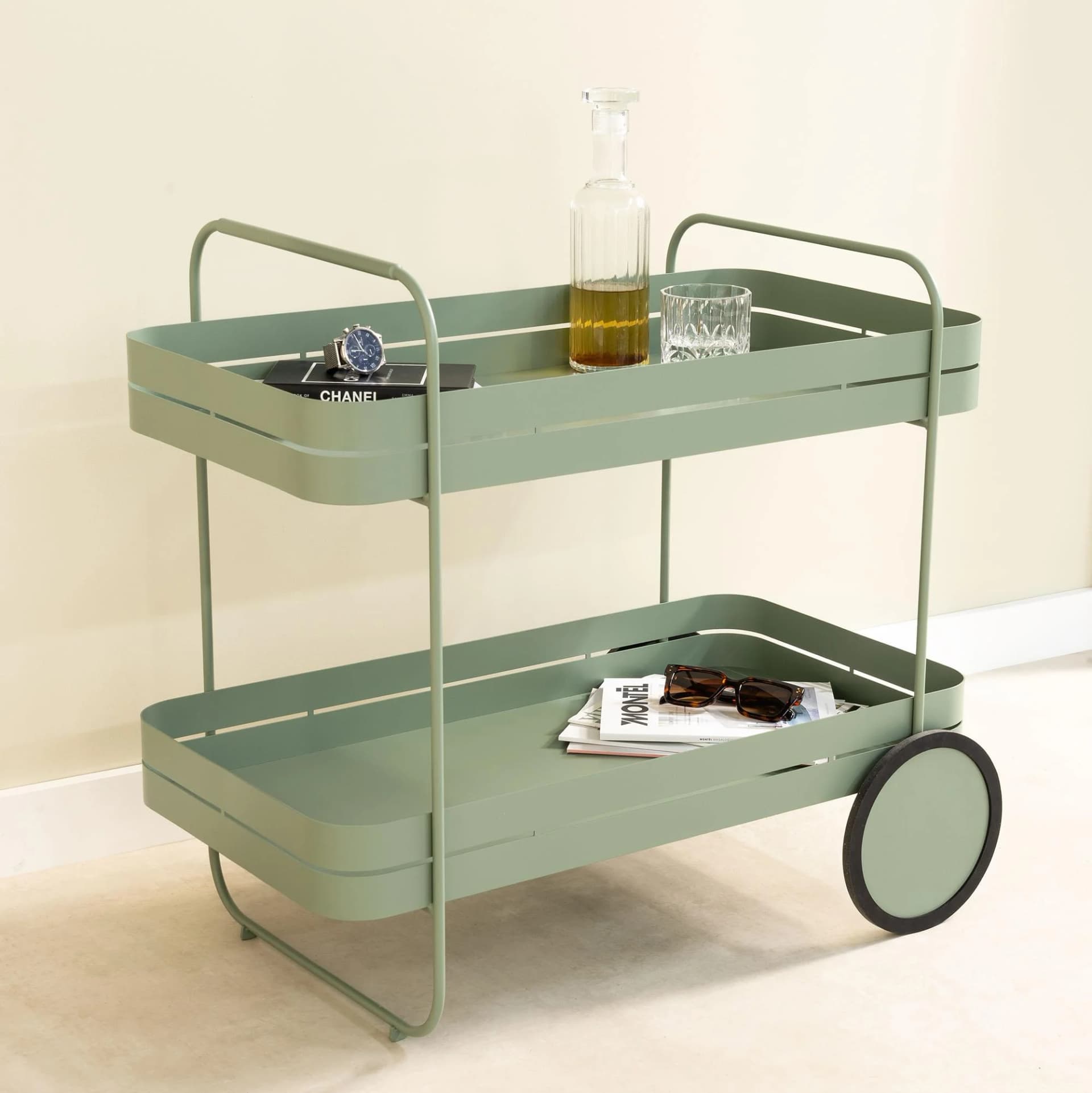 SPINDER DESIGN Servierwagen GIN & TROLLY Dusty Green Stahl