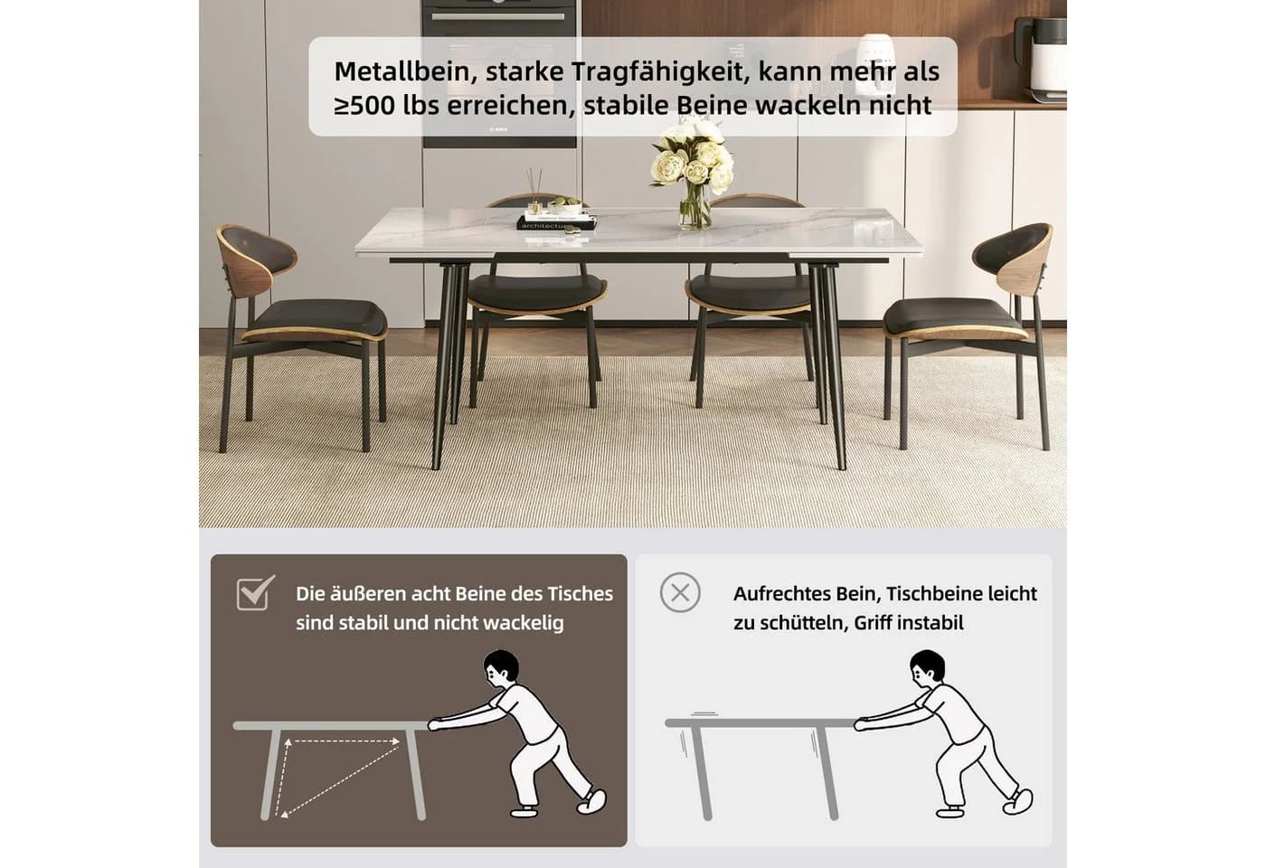 oleyluckidea Esstisch Moderner ausziehbarer Esstisch Weiß - Bild 3