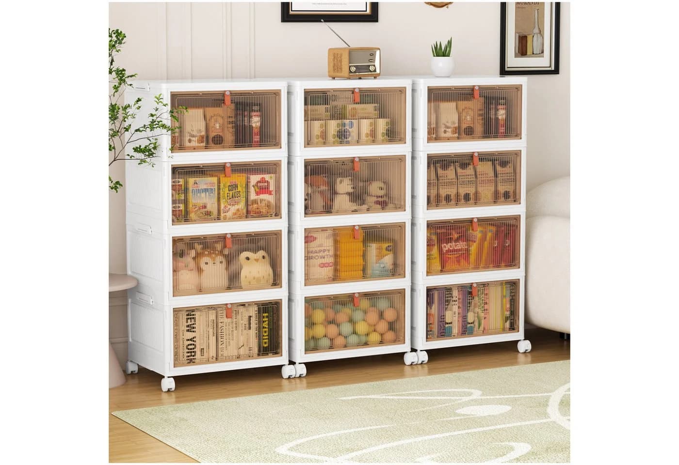 POPOLIC Stapelbare Aufbewahrungsbox mit Rädern und Deckel Transparent - Bild 2