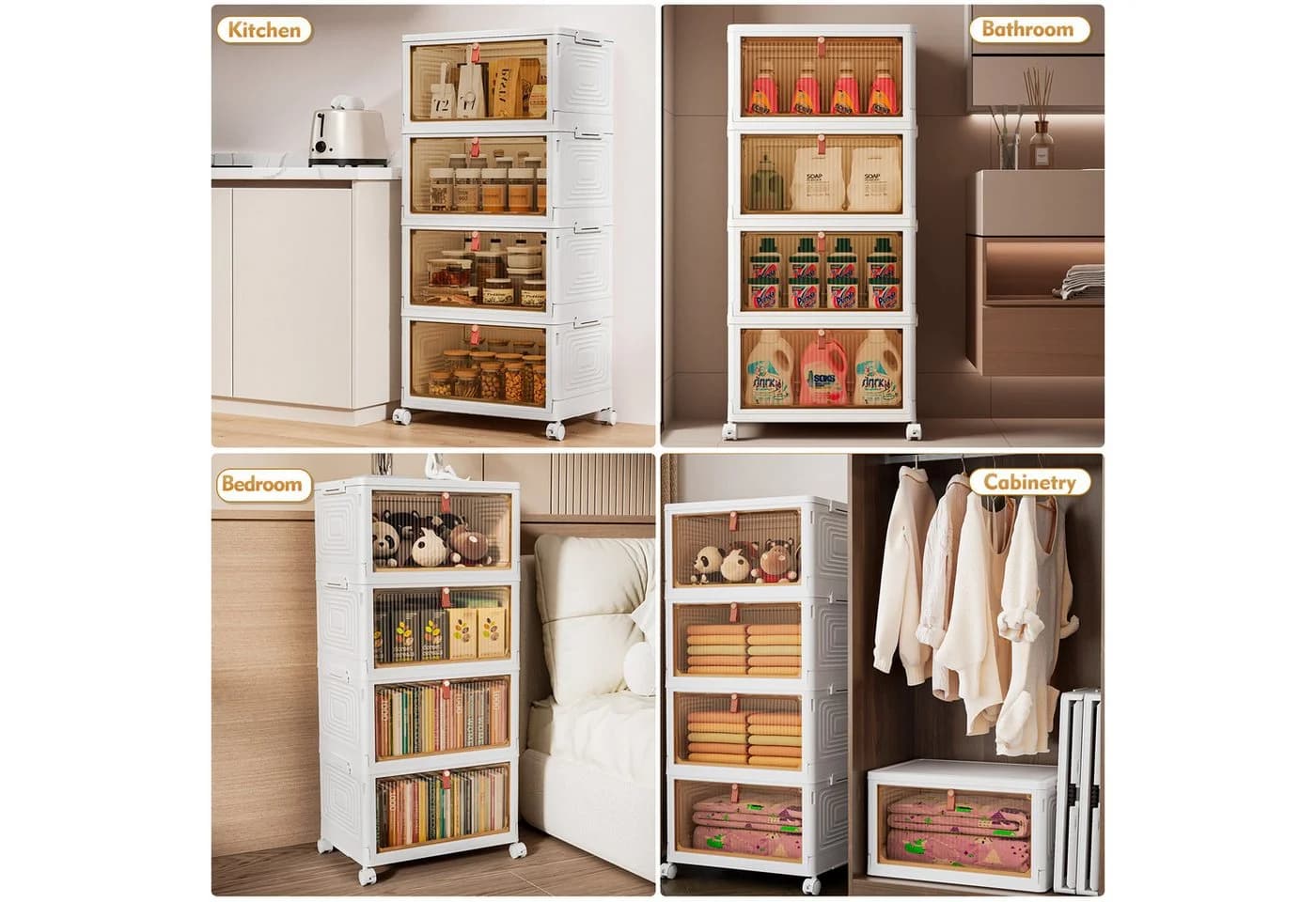 POPOLIC Stapelbare Aufbewahrungsbox mit Rädern und Deckel Transparent - Bild 5
