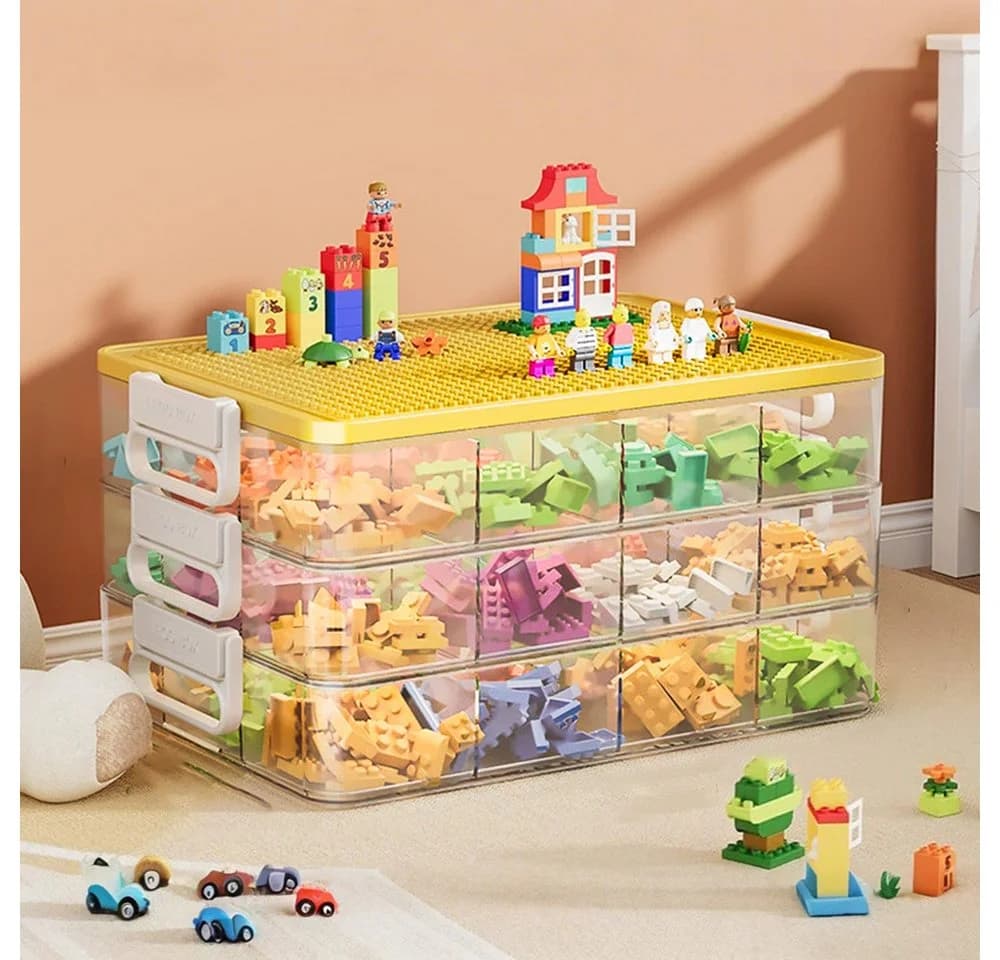 POPOLIC Aufbewahrungsbox Transparente Dreilagige Spielzeug-Aufbewahrungsbox mit Griff - Bild 2
