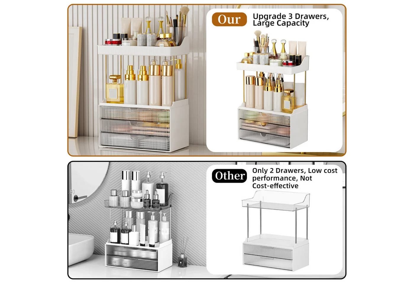 POPOLIC Make-Up Organizer Mehrschichtig Kosmetikregal Weiß/Gold