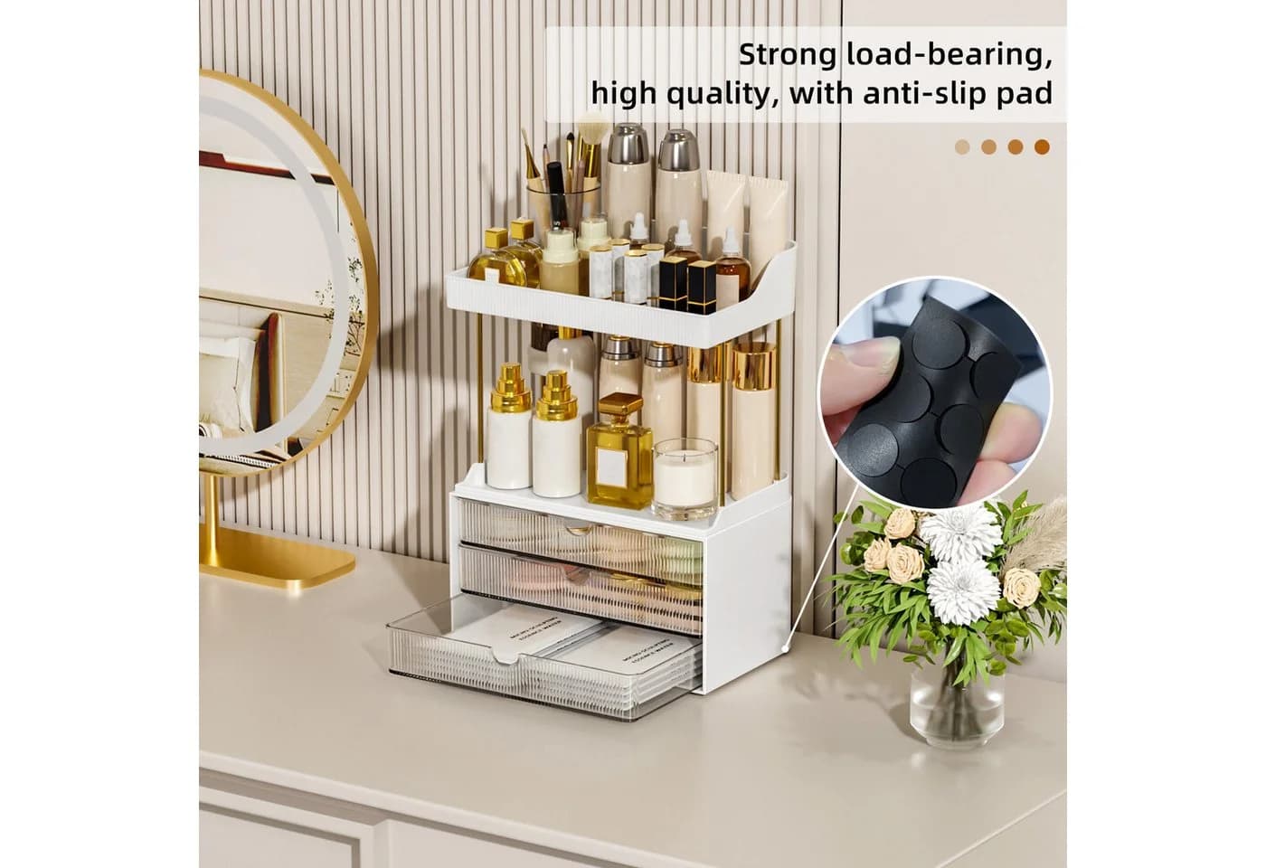 POPOLIC Make-Up Organizer Mehrschichtig Kosmetikregal Weiß/Gold - Bild 5