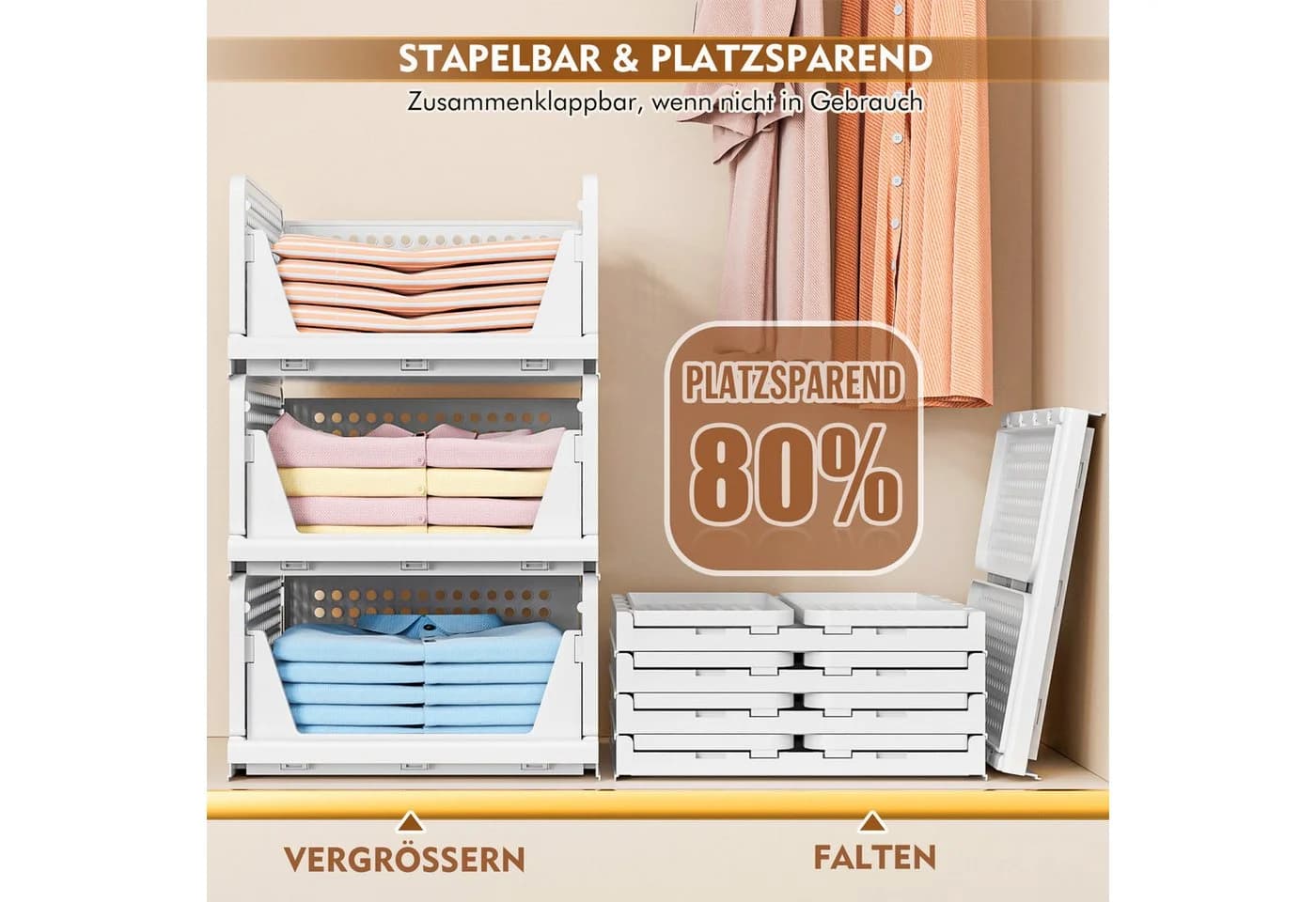 POPOLIC Aufbewahrungskorb Kleiderkorb Schubladen-Stil Weiß Mehrschichtig