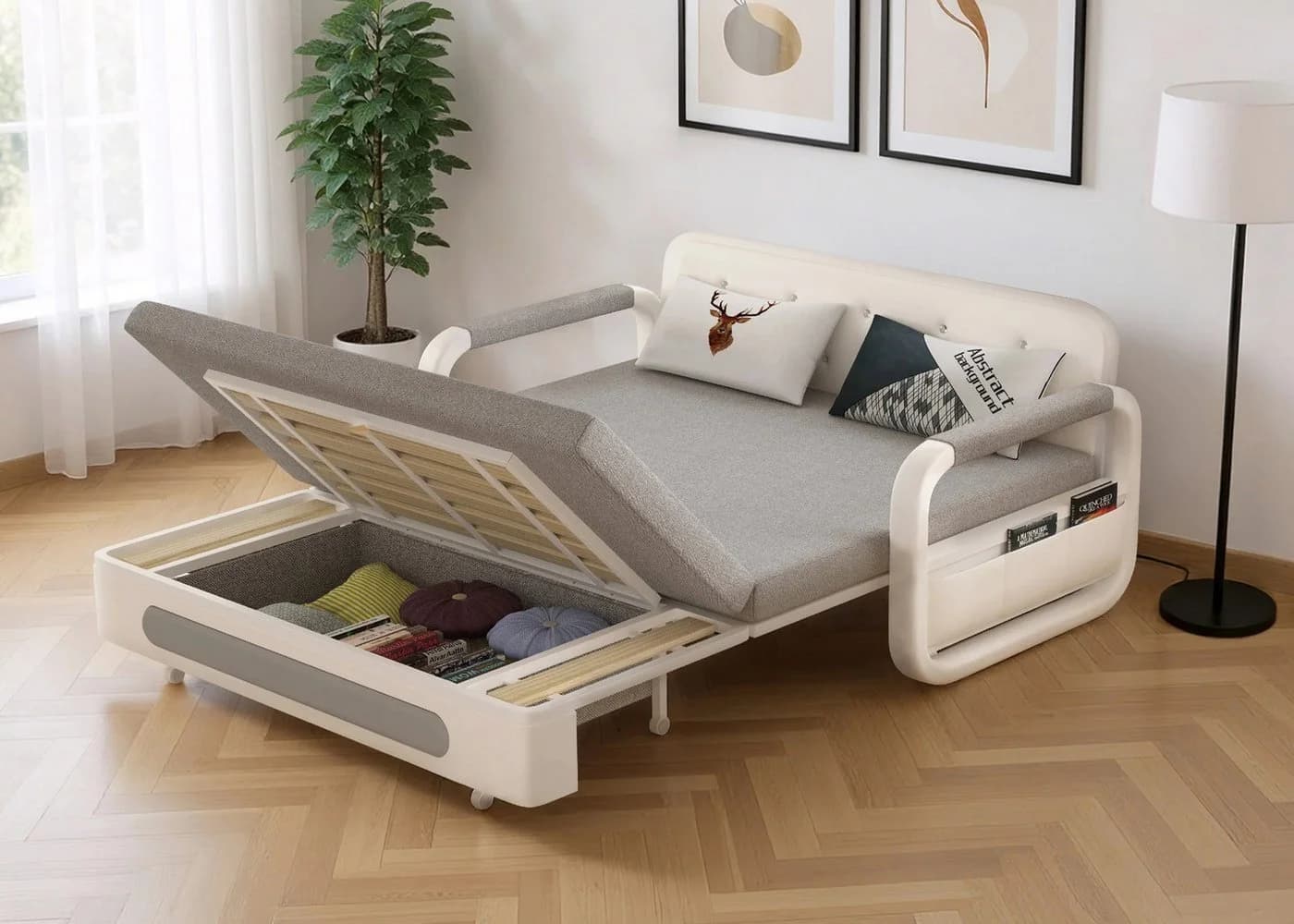 oleyluckidea Schlafsofa Ausziehbares Schlafsofa mit Stauraum und Latexmatratze - Bild 2