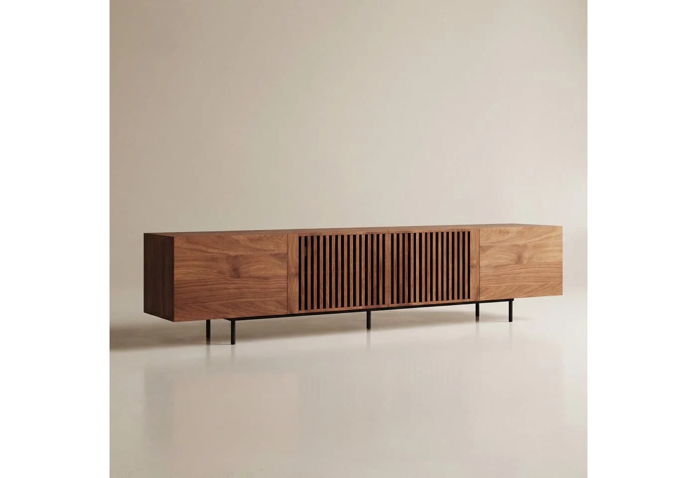oleyluckidea TV-Schrank Mid-Century Modern Walnuss 4 Aufbewahrungsschränke