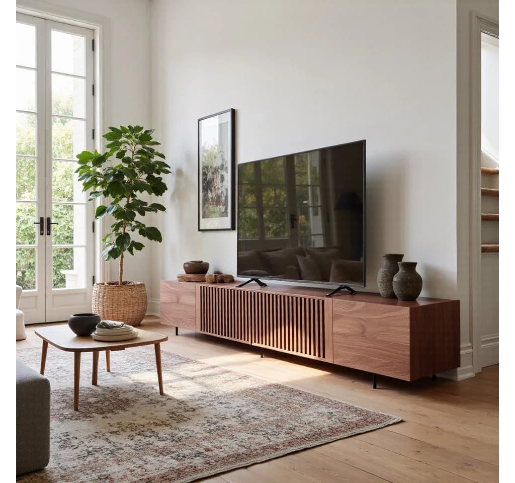 oleyluckidea TV-Schrank Mid-Century Modern Walnuss 4 Aufbewahrungsschränke - Bild 4