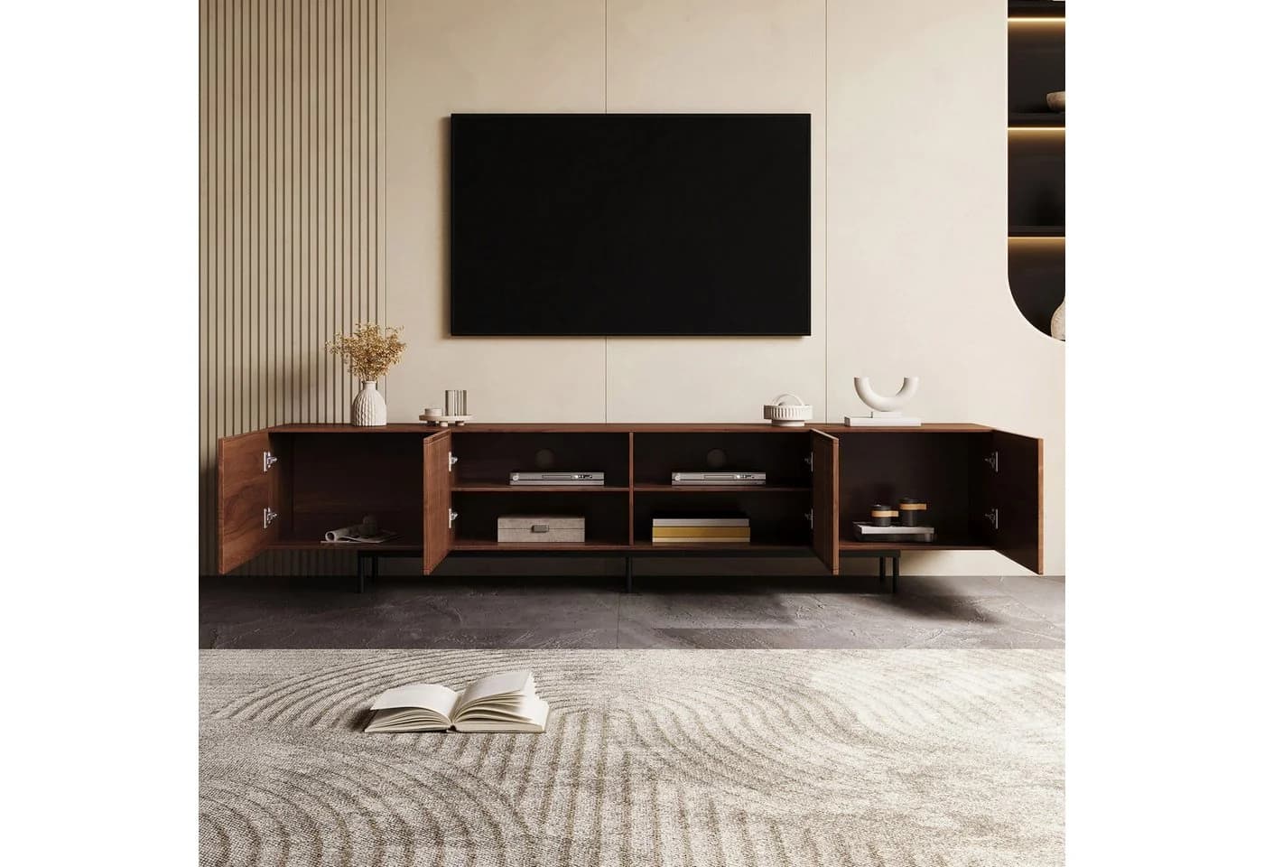 oleyluckidea TV-Schrank Mid-Century Modern Walnuss 4 Aufbewahrungsschränke - Bild 5