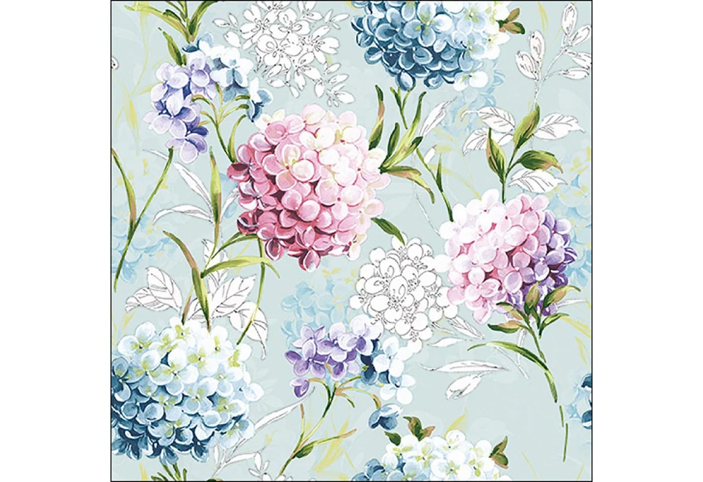 Ambiente Papierservietten 33x33cm 3-lagig Hortensien Motiv Rosa Blau Flieder