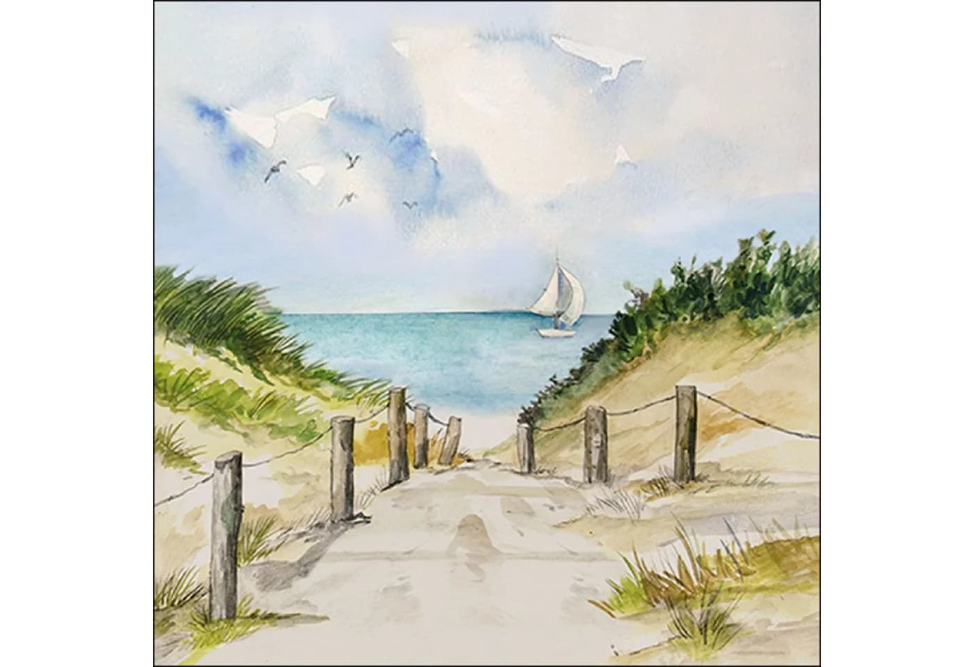 Ambiente Luxury Papierservietten 33x33cm 3-lagig Dünenweg Meer Aquarell