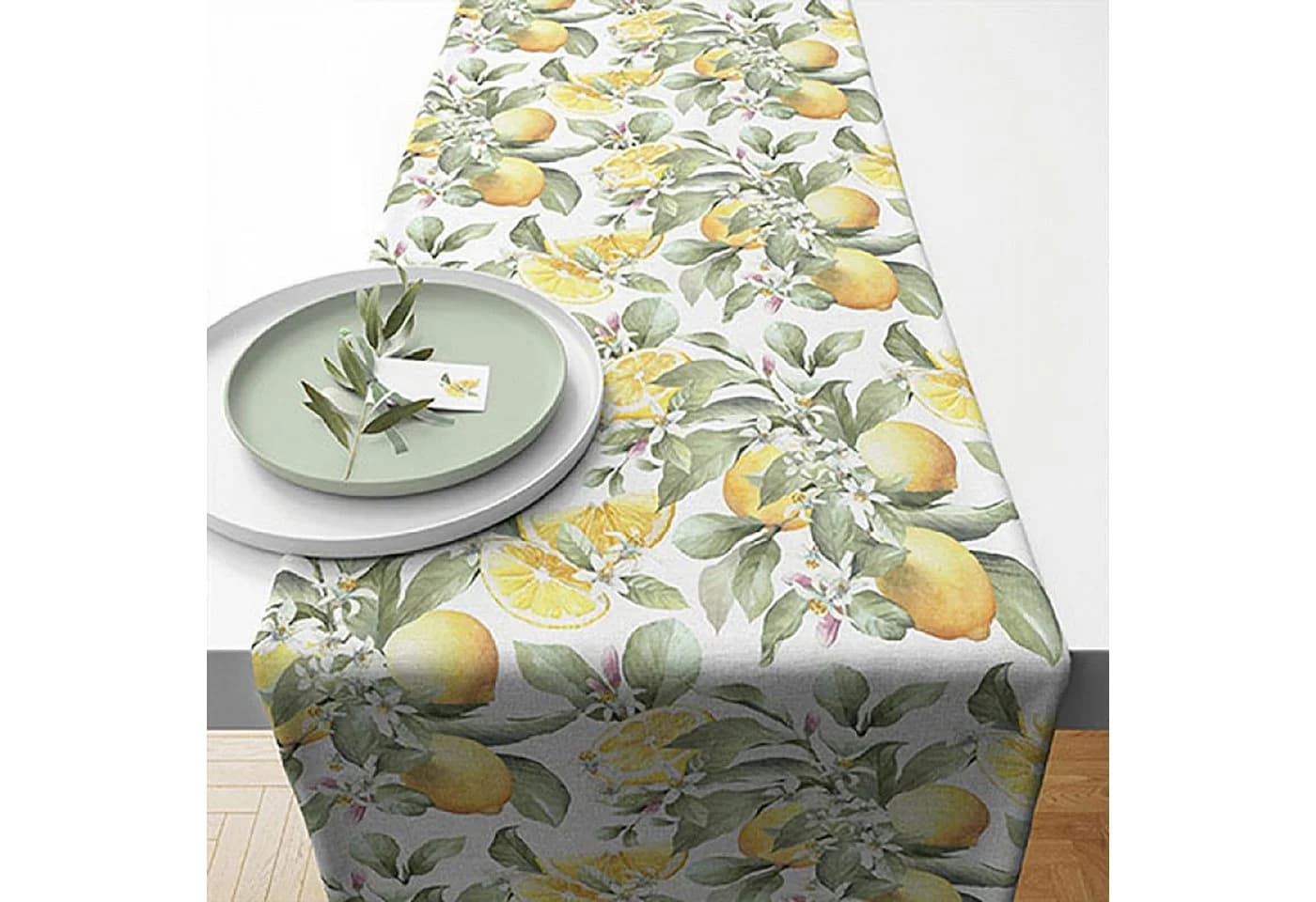 Ambiente Luxury Paper Products Tischläufer Baumwolle 40cm x 1,5m Zitronenmuster Gelb Grün