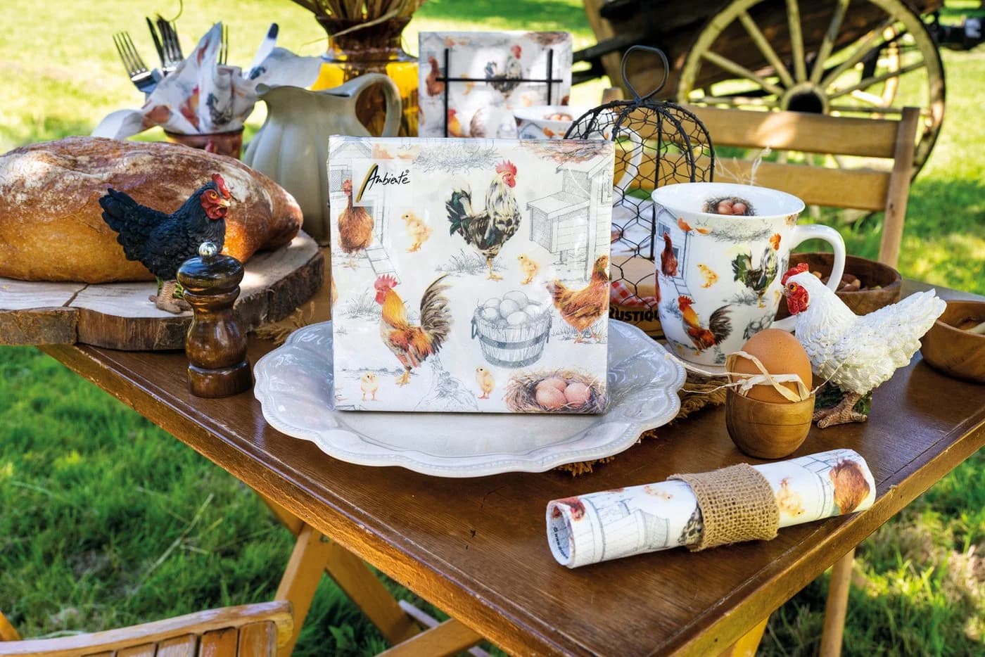 Ambiente Vorratsdose Chicken Farm Porzellan mit Bambusdeckel