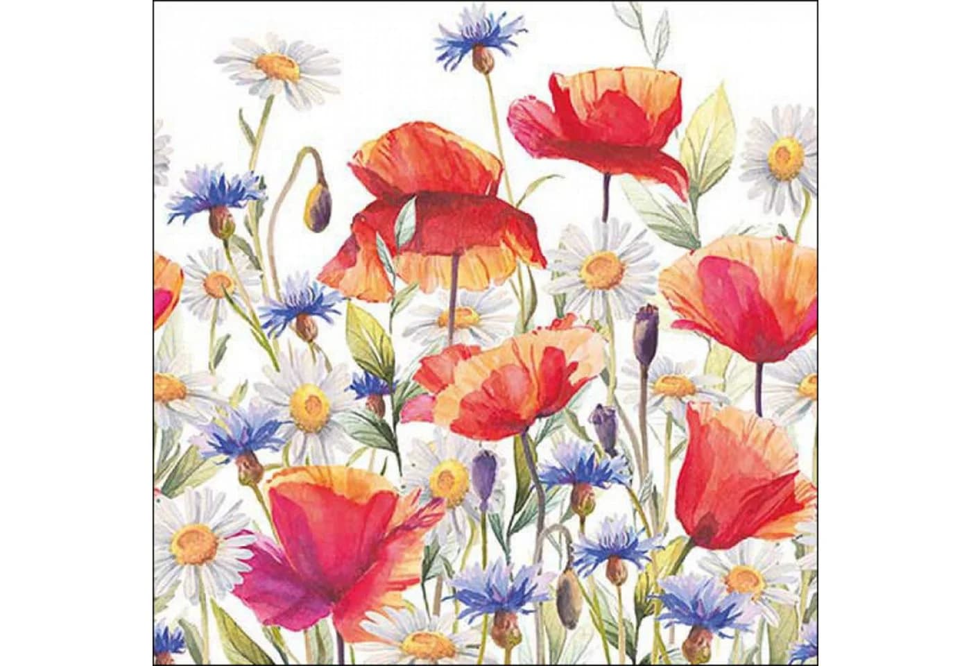 Ambiente Luxury Papierservietten 33x33cm 3-lagig Mohnblumen & Sommerwiese 20 Stk
