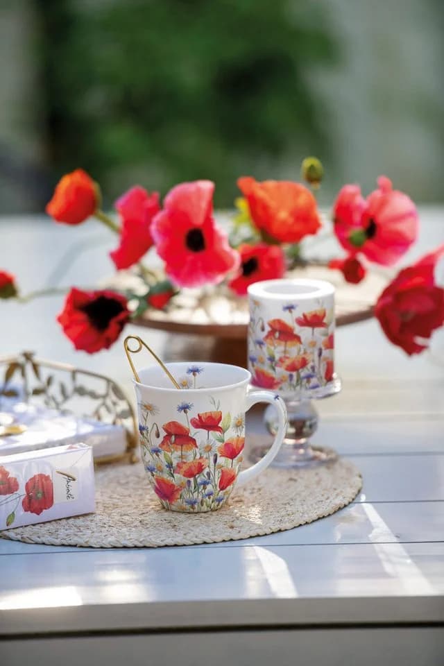 Ambiente Tischläufer Poppies and cornflowers Baumwolle Orange/Gelb/Blau