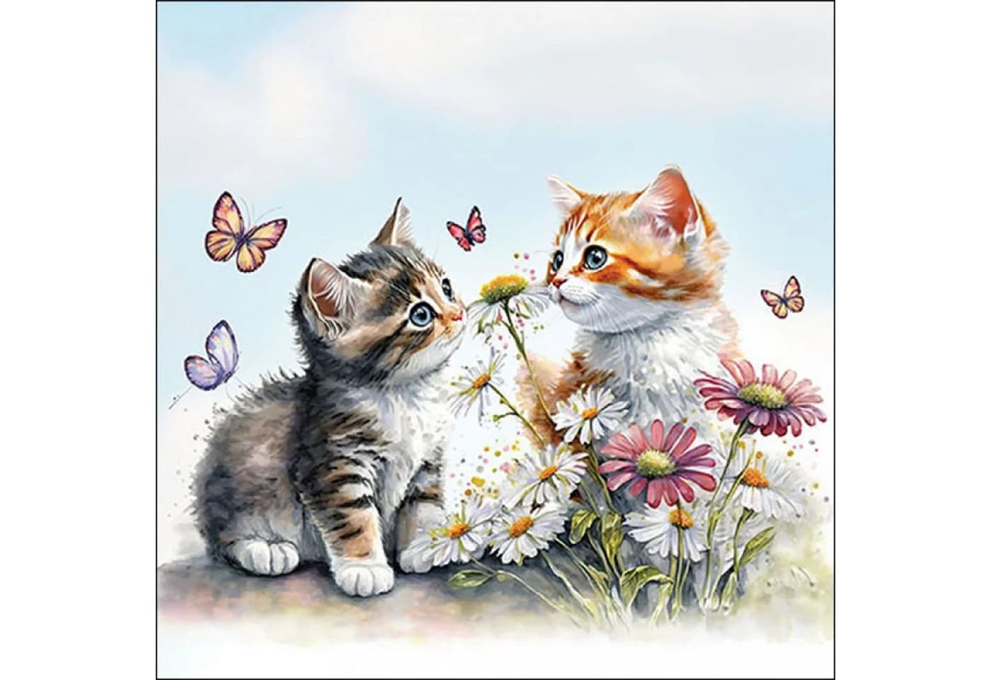 Ambiente Luxury Papierservietten 33x33cm 3-lagig Katzen & Blumen Motiv 20 Stk