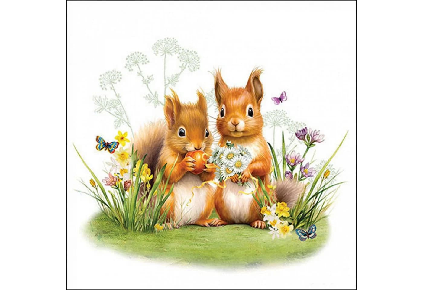 Ambiente Luxury Papierservietten 3-lagig Eichhörnchen & Blumenwiese 33x33cm