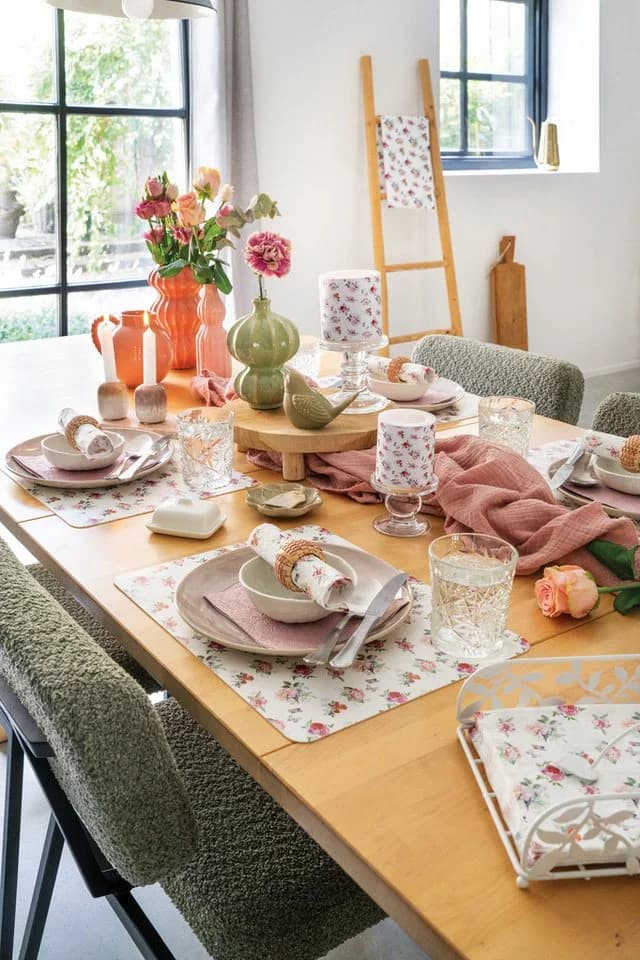 Ambiente® Tischläufer Charlotte Rosa Weiß Baumwolle