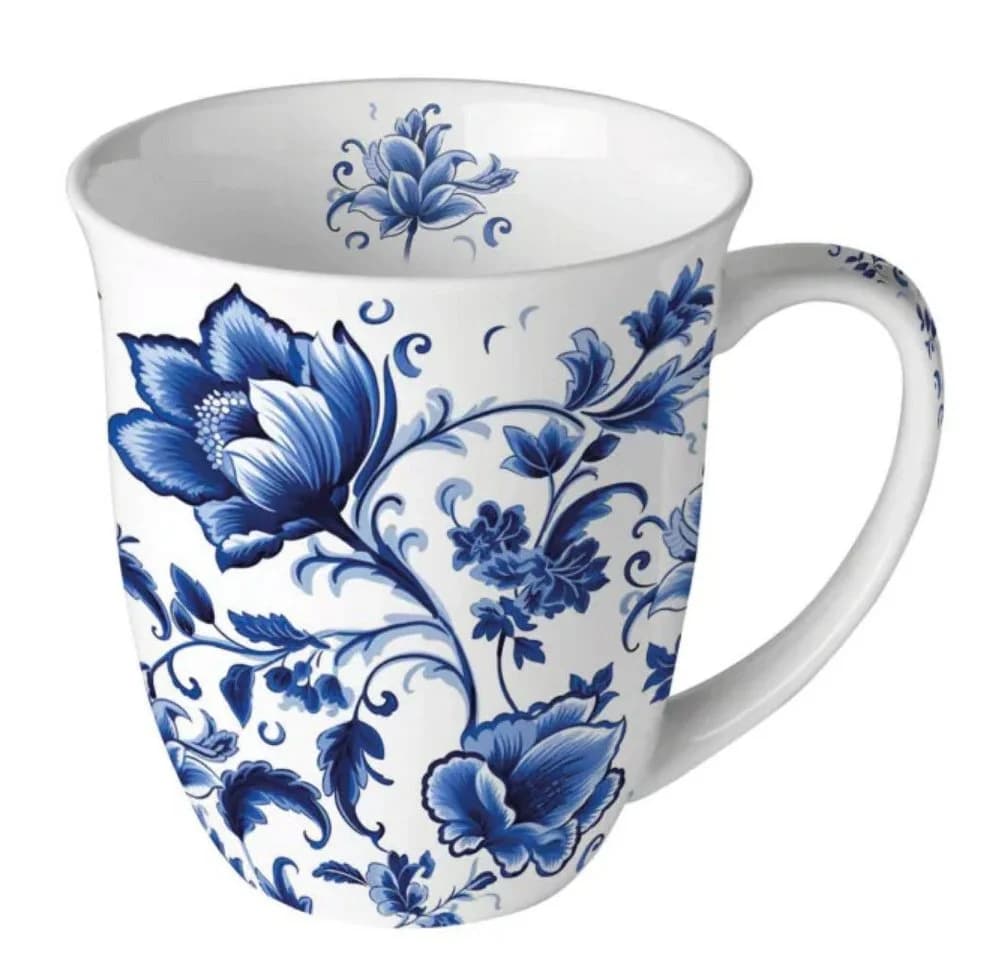 Ambiente Luxury Paper Products Becher Blumenmotiv Delfter Blau Porzellan 0,4 l