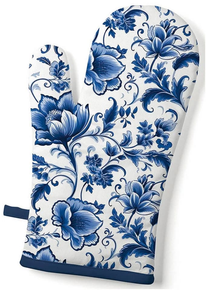 Ambiente® Topfhandschuhe Delft Blue florals 1-tlg. Ofenhandschuh wattiert 18x30cm - Bild 2
