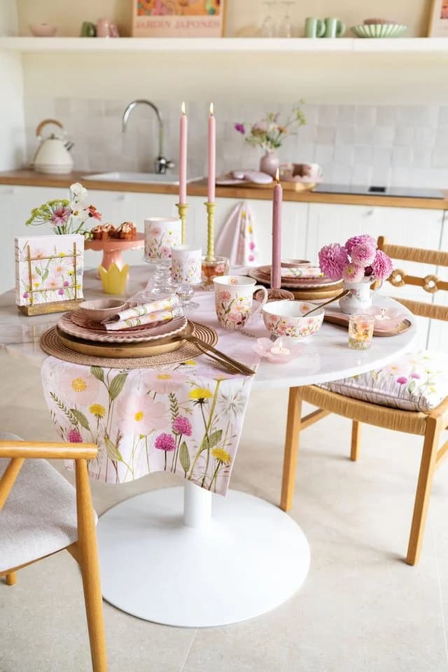Ambiente® Tischläufer Pastel flowers 90x90 cm Baumwolle