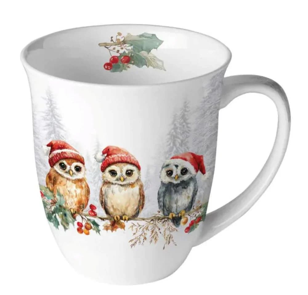 Ambiente Porzellanbecher Eule Wintermotiv Bunt