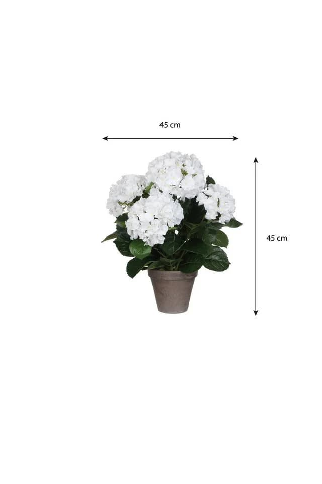 Mica Decorations Hortensie Kunstpflanze Weiß in grauem Topf